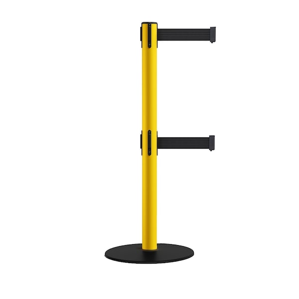 Montour Line Retractable Dbl Belt 2.5" YW Post , Low Base, 7.5'Black Belt S400D-YW-BK-75 - main